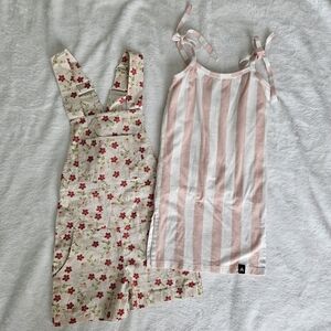 Floral Overalls and Striped Dress Set